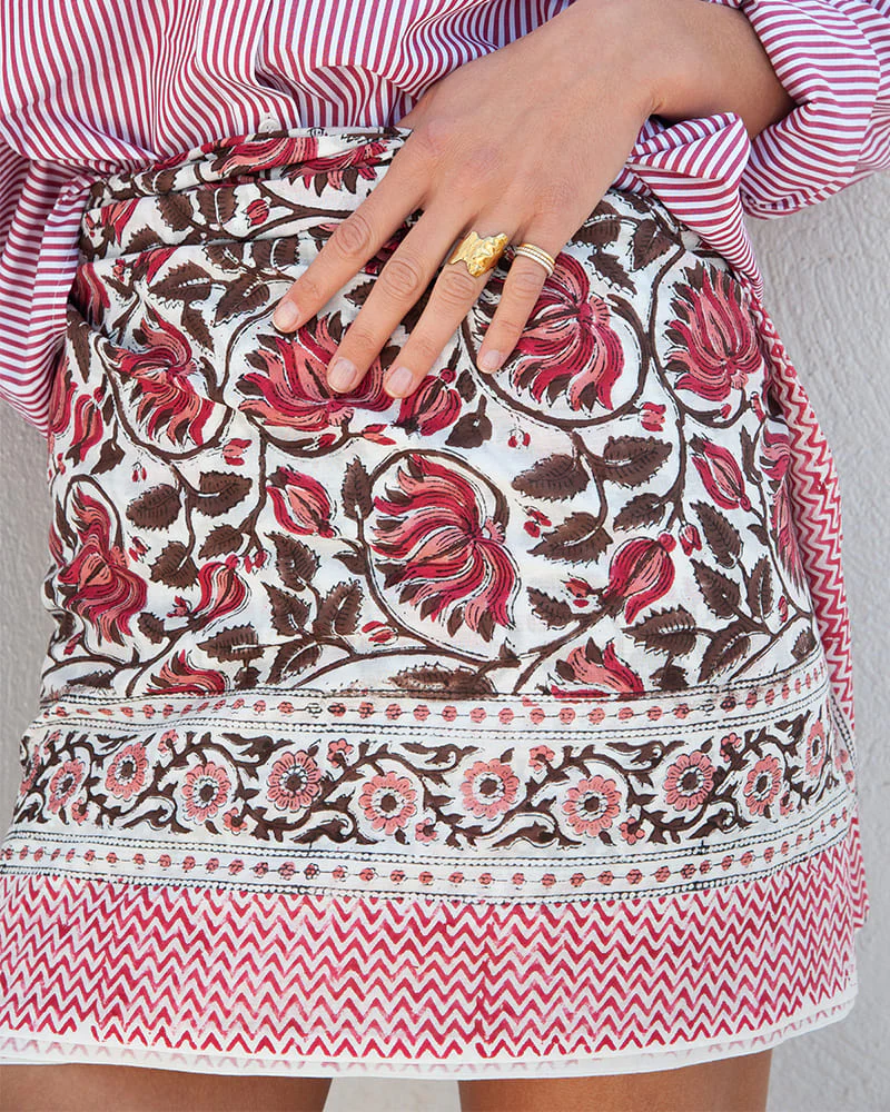 Paréo Blockprint marron et rose - Image 6